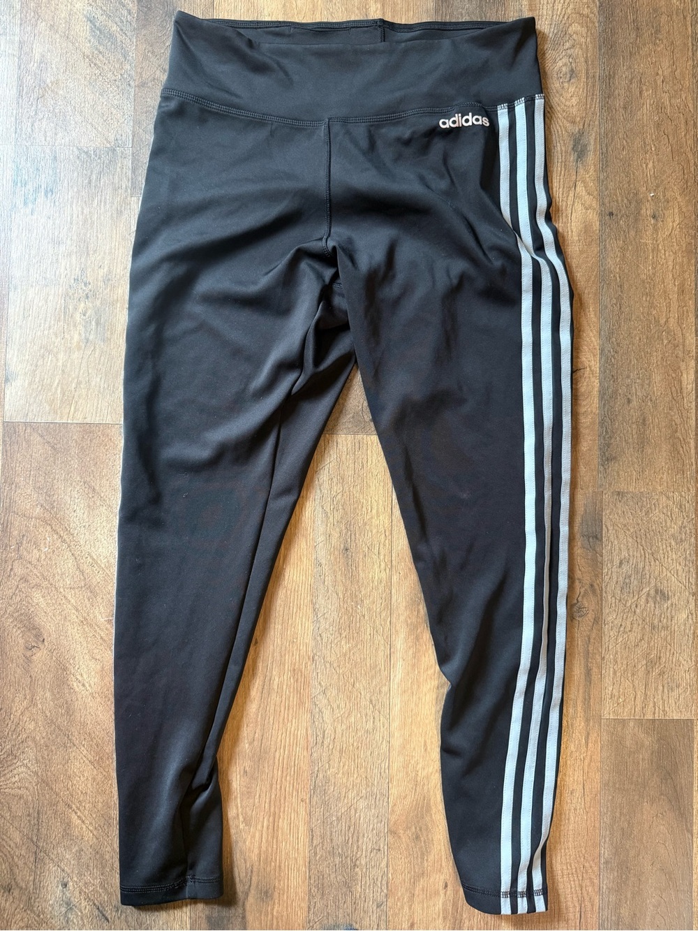 adidas Black Leggings with Light Blue Side Stripes